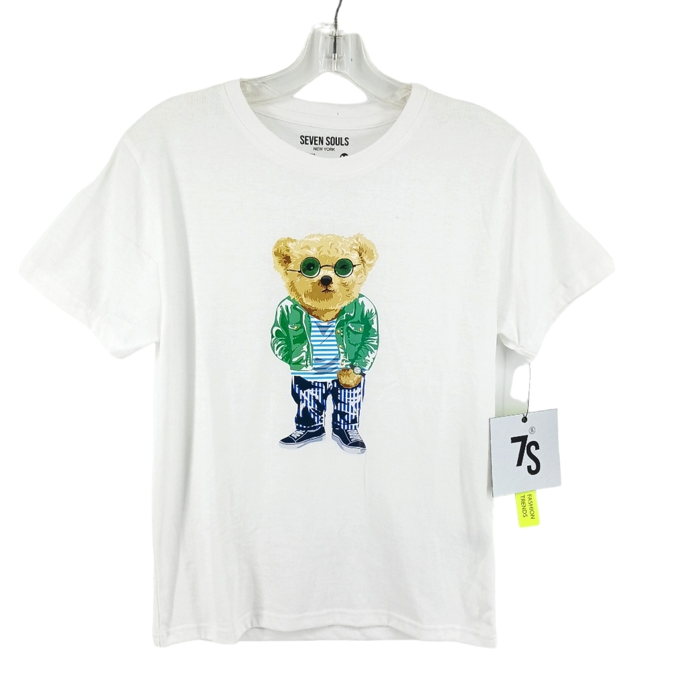 Seven Souls Bear Motif T-shirt Tee Crew Neck Short Sleeves Unisex Size 18 Youth